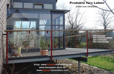 Drahtseil-Relinggeländer, Holzhandlauf, Geländer, Terrasse, Terrassendeck,