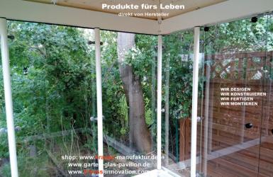 Pavillon Holzdach, Verglasung, Glasschiebetüren,