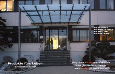 GEWERBE Eingangs Vordach, Industrievordach, Eingangsüberdachung, Glas, Glasdach,