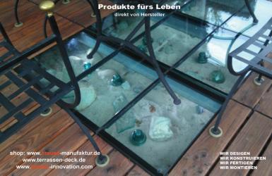 Beleuchtetes Glasterrassen, Terrassen-Deck, Glasboden, Terrasse, Gartenterrasse,