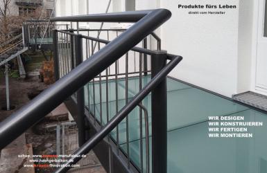 Glasboden, Handlauf, Geländer, Staketenfüllung, Hängebalkon, Balkon,
