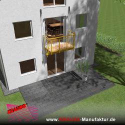 Hängebalkon mit Douglasienbelag, Staketen-Geländer 