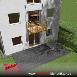Hängebalkon mit Douglasienbelag, Staketen-Geländer 