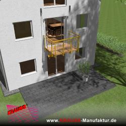 Hängebalkon mit Douglasienbelag, Staketen-Geländer 