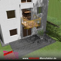 Hängebalkon mit Douglasienbelag, Staketen-Geländer 