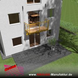 Hängebalkon mit Douglasienbelag, Staketen-Geländer 