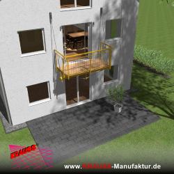 Hängebalkon mit Douglasienbelag, Staketen-Geländer 