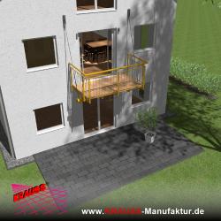 Hängebalkon mit Douglasienbelag, Staketen-Geländer 