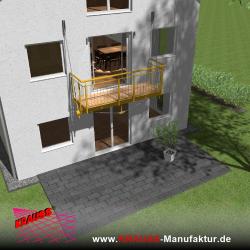 Hängebalkon mit Douglasienbelag, Staketen-Geländer 