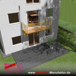 Hängebalkon mit Douglasienbelag, Staketen-Geländer 