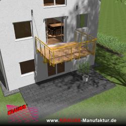 Hängebalkon mit Douglasienbelag, Staketen-Geländer 