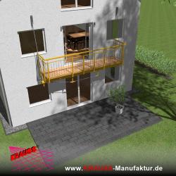 Hängebalkon mit Douglasienbelag, Staketen-Geländer 