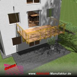 Hängebalkon mit Douglasienbelag, Staketen-Geländer 