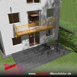 Hängebalkon mit Douglasienbelag, Staketen-Geländer 