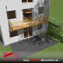 Hängebalkon mit Douglasienbelag, Staketen-Geländer 