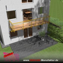 Hängebalkon mit Douglasienbelag, Staketen-Geländer 