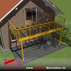 Stehbalkon mit Glasboden und Staketengeländer 