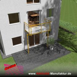 Stehbalkon mit Riffelblechboden, Staketen-Geländer 