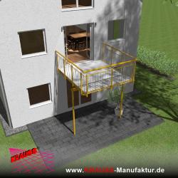 Stehbalkon mit Riffelblechboden, Staketen-Geländer 