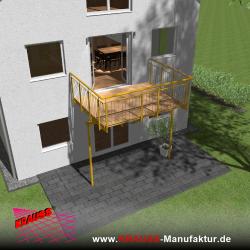 Stehbalkon mit Douglasieboden, Staketen-Geländer 