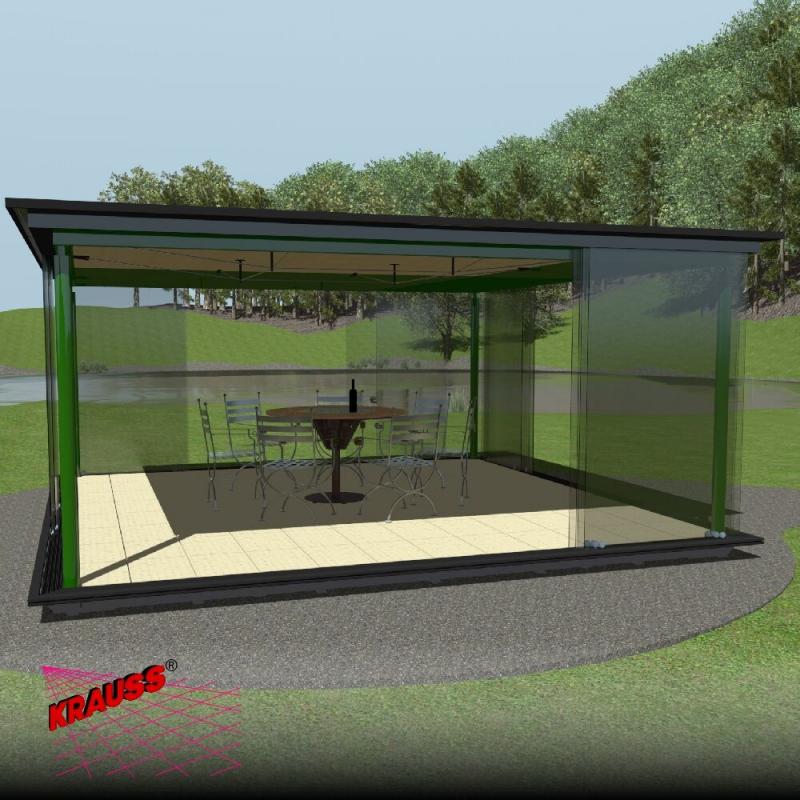 Glas-Pavillon 4-Eck m. Flachdach, geschlossen 