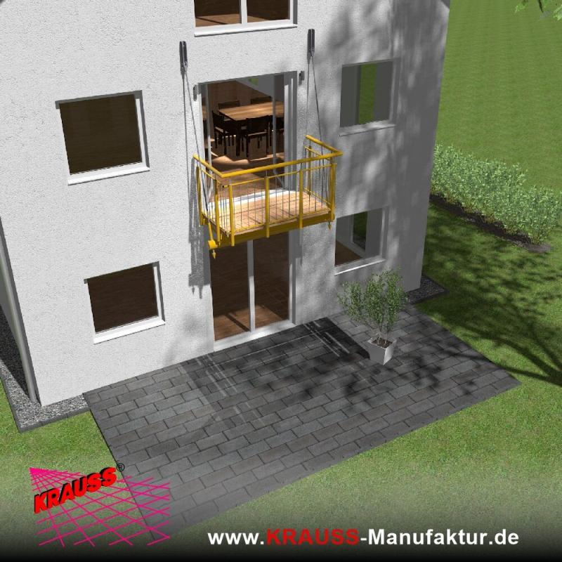 Hängebalkon mit Douglasienbelag, Staketen-Geländer 