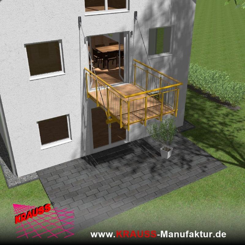 Hängebalkon mit Douglasienbelag, Staketen-Geländer 