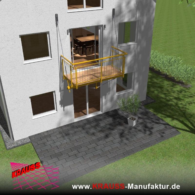 Hängebalkon mit Douglasienbelag, Staketen-Geländer 