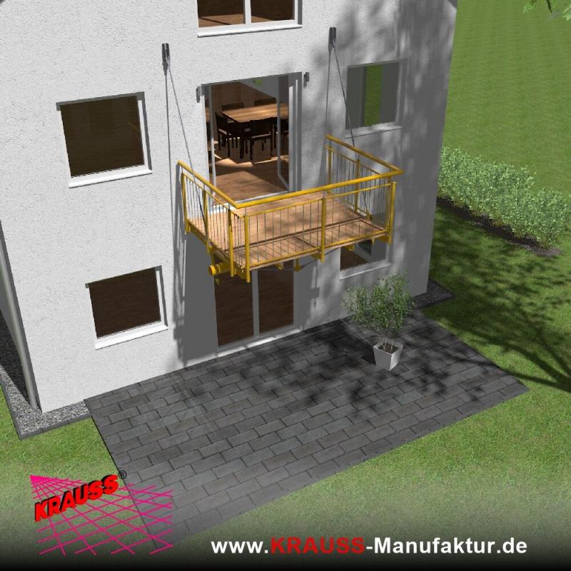 Hängebalkon mit Douglasienbelag, Staketen-Geländer 