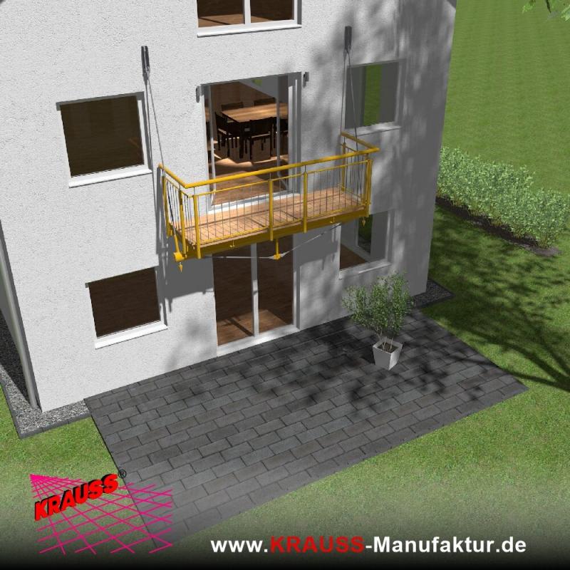 Hängebalkon mit Douglasienbelag, Staketen-Geländer 