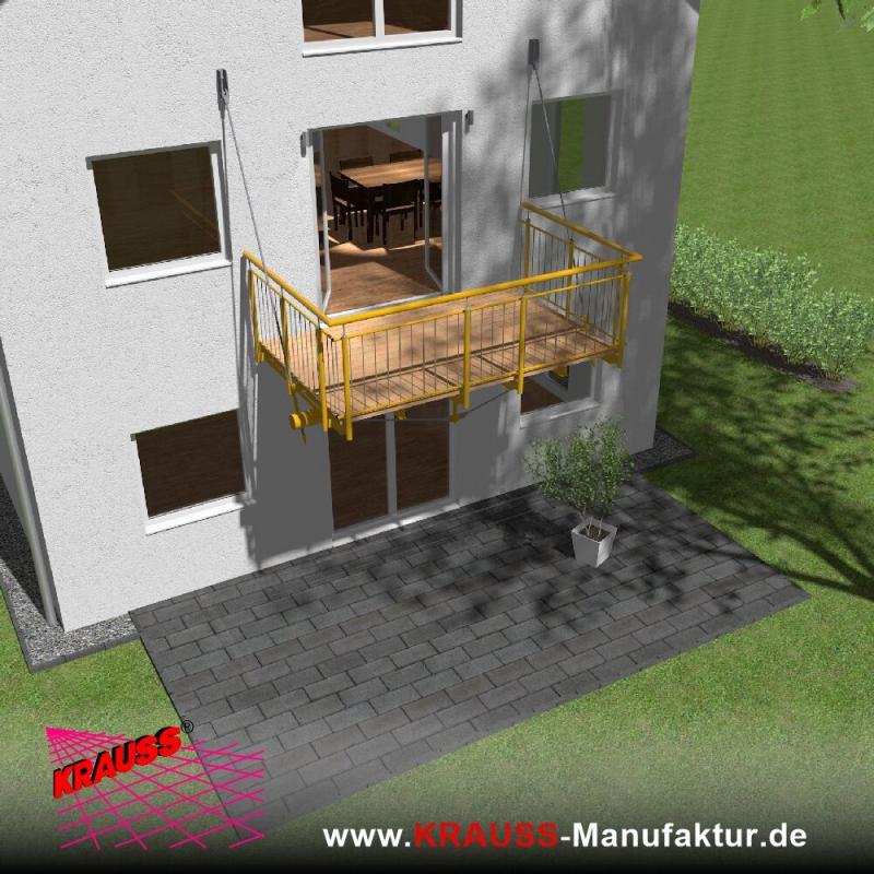 Hängebalkon mit Douglasienbelag, Staketen-Geländer 
