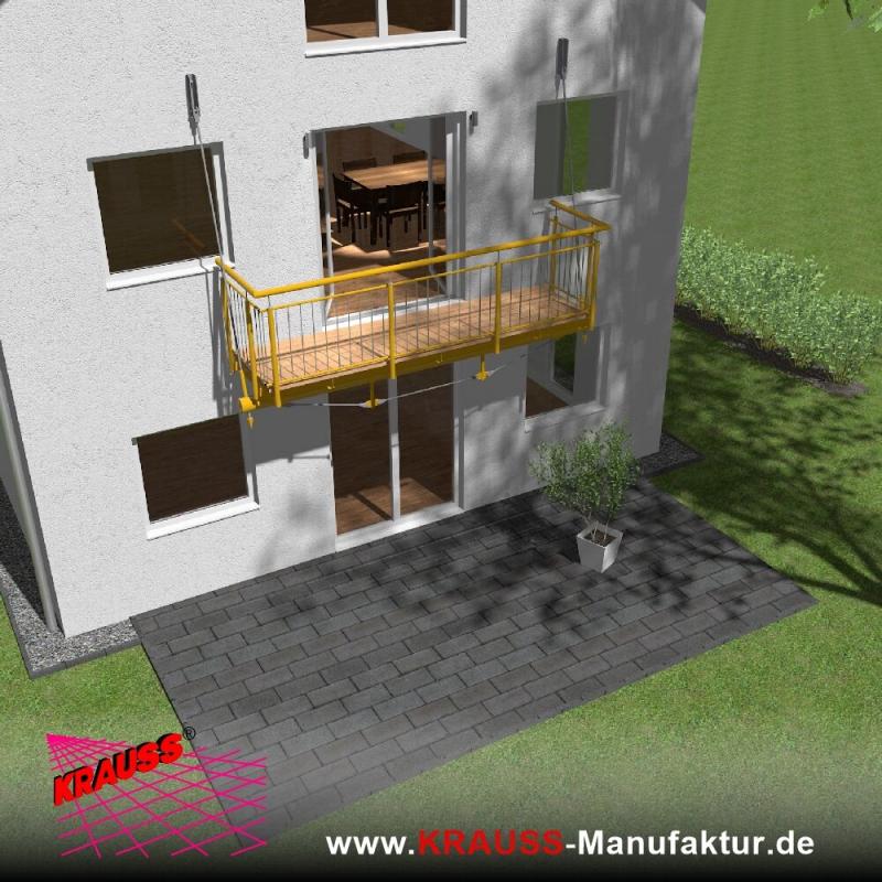 Hängebalkon mit Douglasienbelag, Staketen-Geländer 