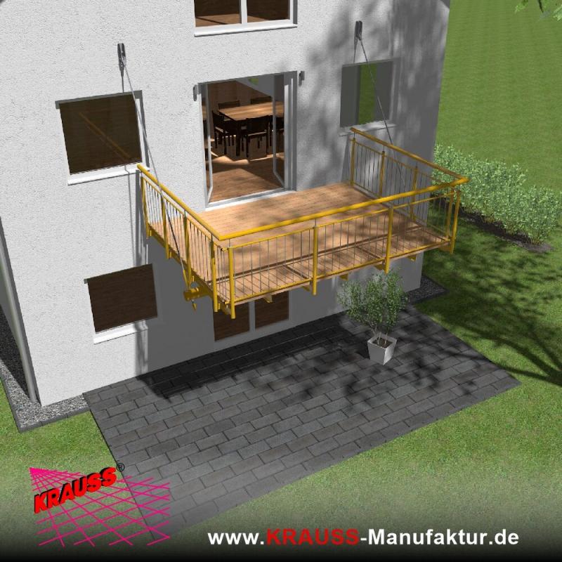 Hängebalkon mit Douglasienbelag, Staketen-Geländer 