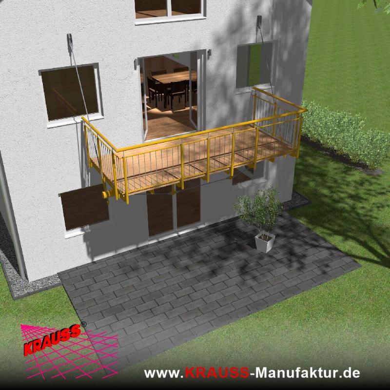 Hängebalkon mit Douglasienbelag, Staketen-Geländer 