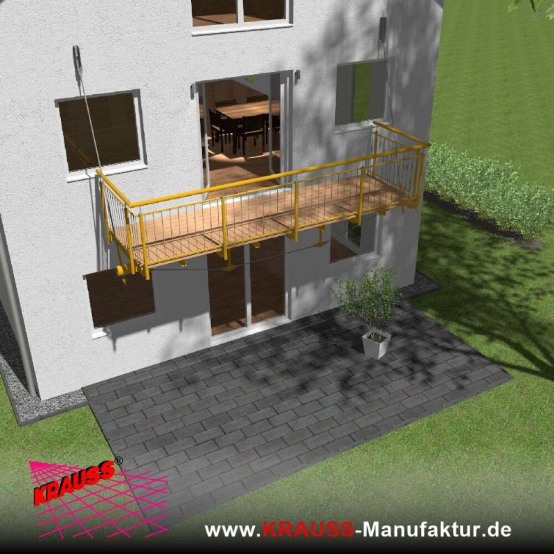 Hängebalkon mit Douglasienbelag, Staketen-Geländer 