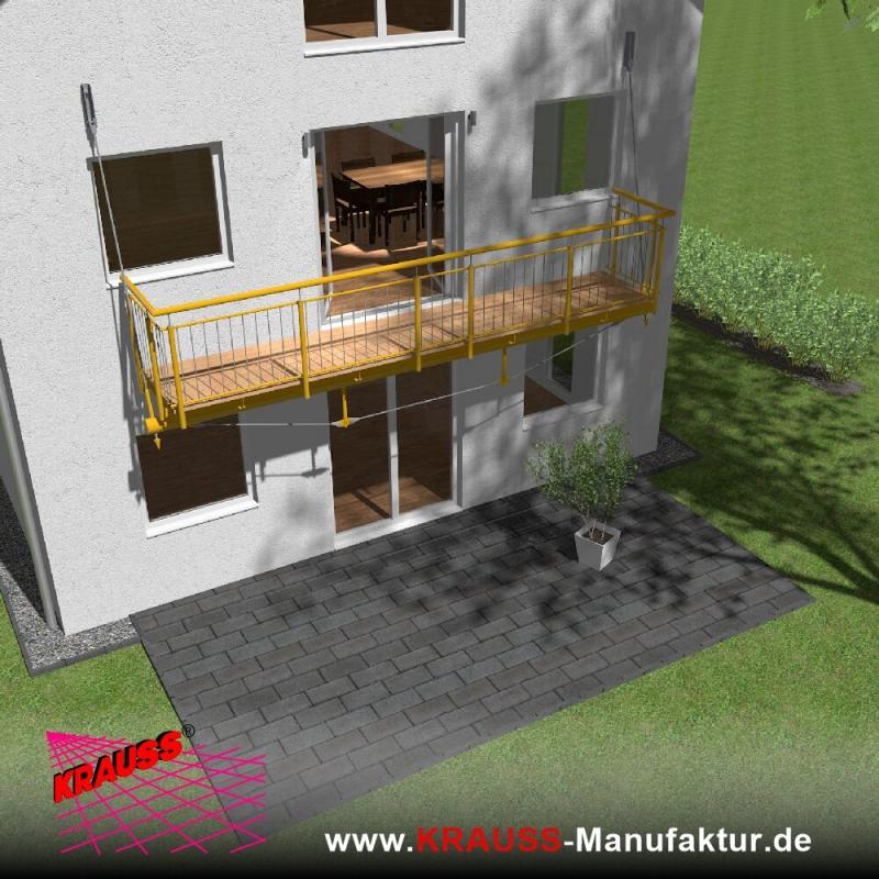 Hängebalkon mit Douglasienbelag, Staketen-Geländer 