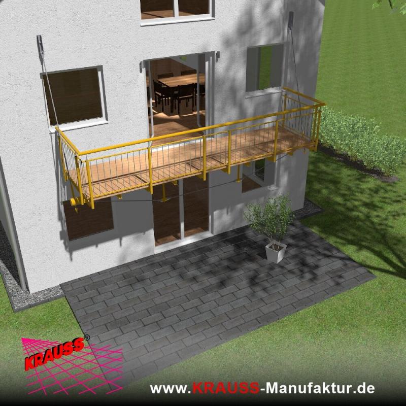 Hängebalkon mit Douglasienbelag, Staketen-Geländer 