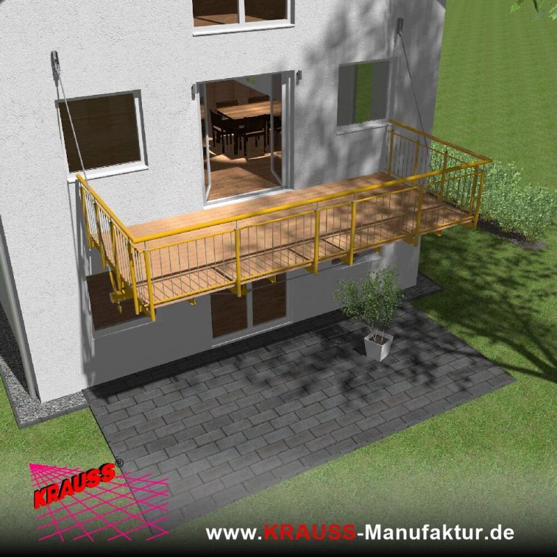 Hängebalkon mit Douglasienbelag, Staketen-Geländer 