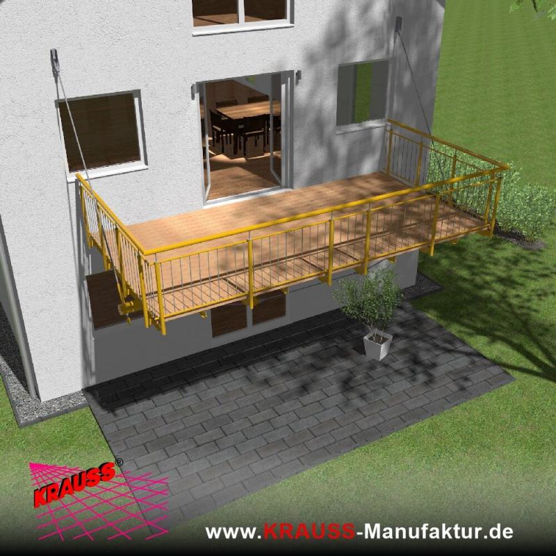 Hängebalkon mit Douglasienbelag, Staketen-Geländer 