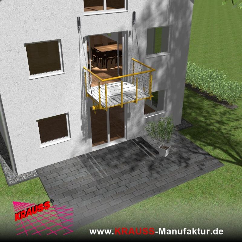 Hängebalkon mit Riffelblechboden, Reling-Geländer 