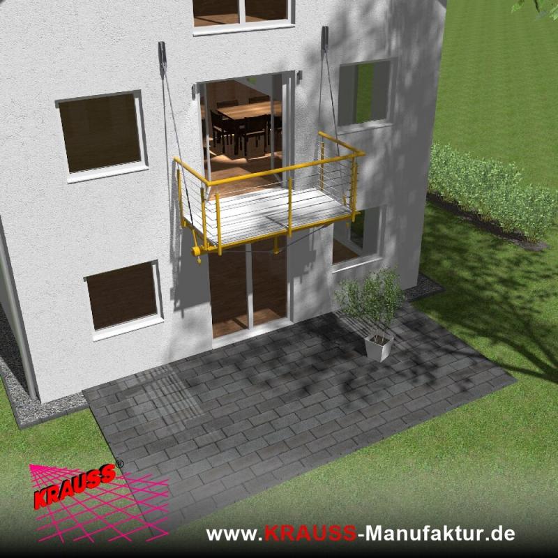 Hängebalkon mit Riffelblechboden, Reling-Geländer 