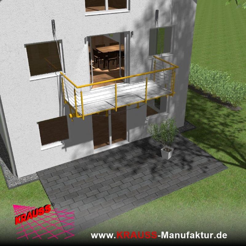 Hängebalkon mit Riffelblechboden, Reling-Geländer 