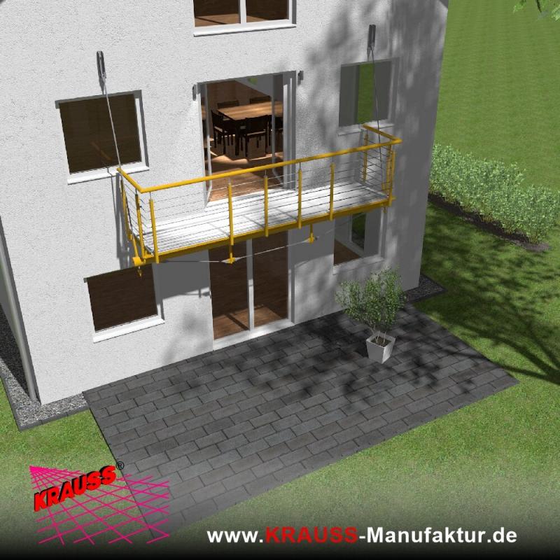 Hängebalkon mit Riffelblechboden, Reling-Geländer 