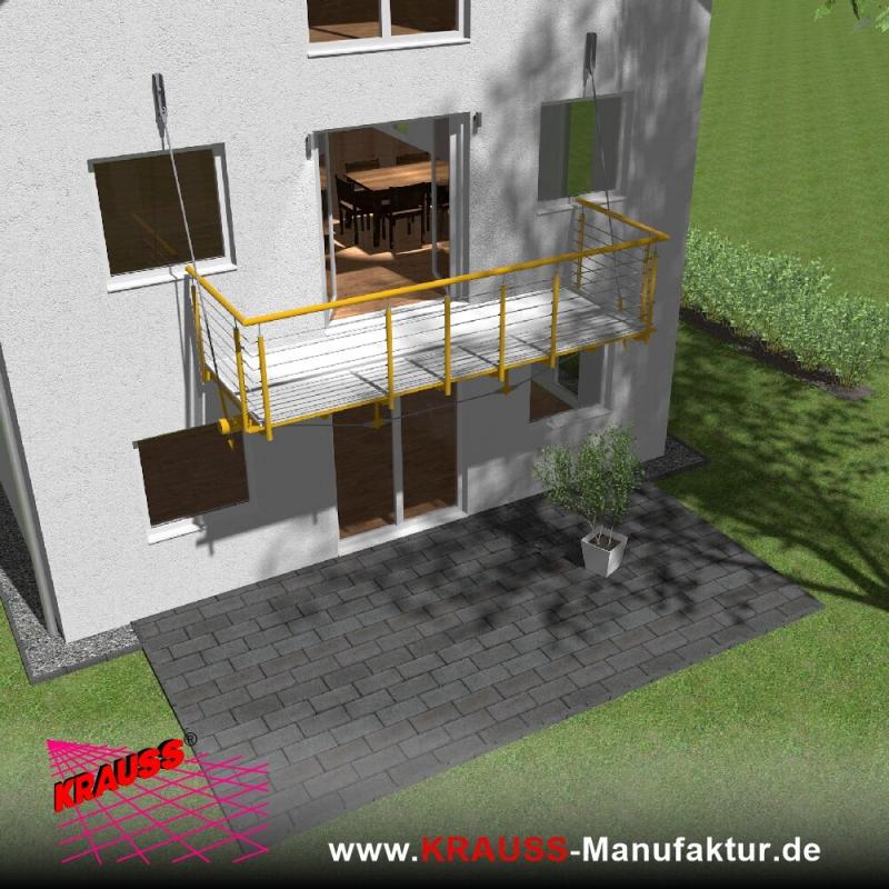 Hängebalkon mit Riffelblechboden, Reling-Geländer 