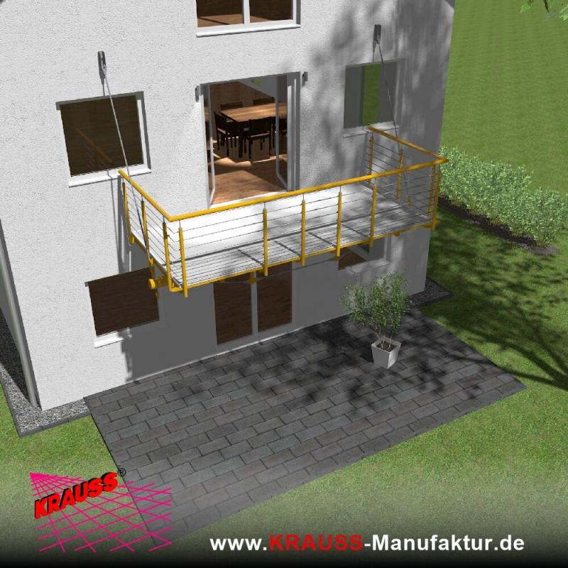 Hängebalkon mit Riffelblechboden, Reling-Geländer 