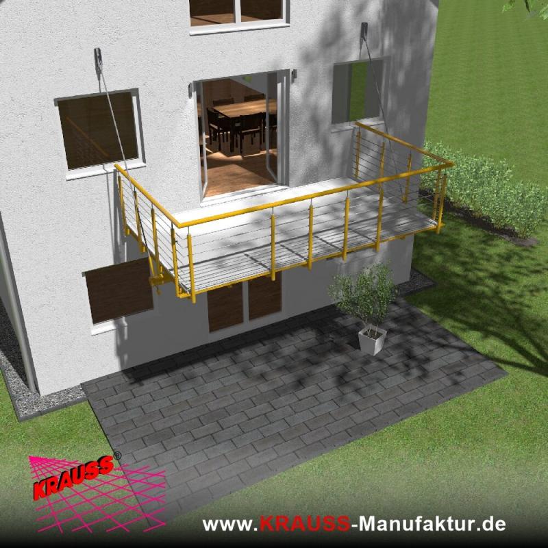 Hängebalkon mit Riffelblechboden, Reling-Geländer 