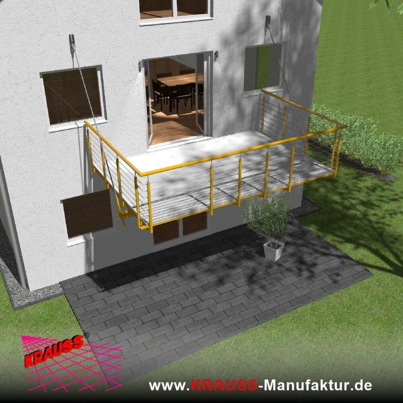 Hängebalkon mit Riffelblechboden, Reling-Geländer 