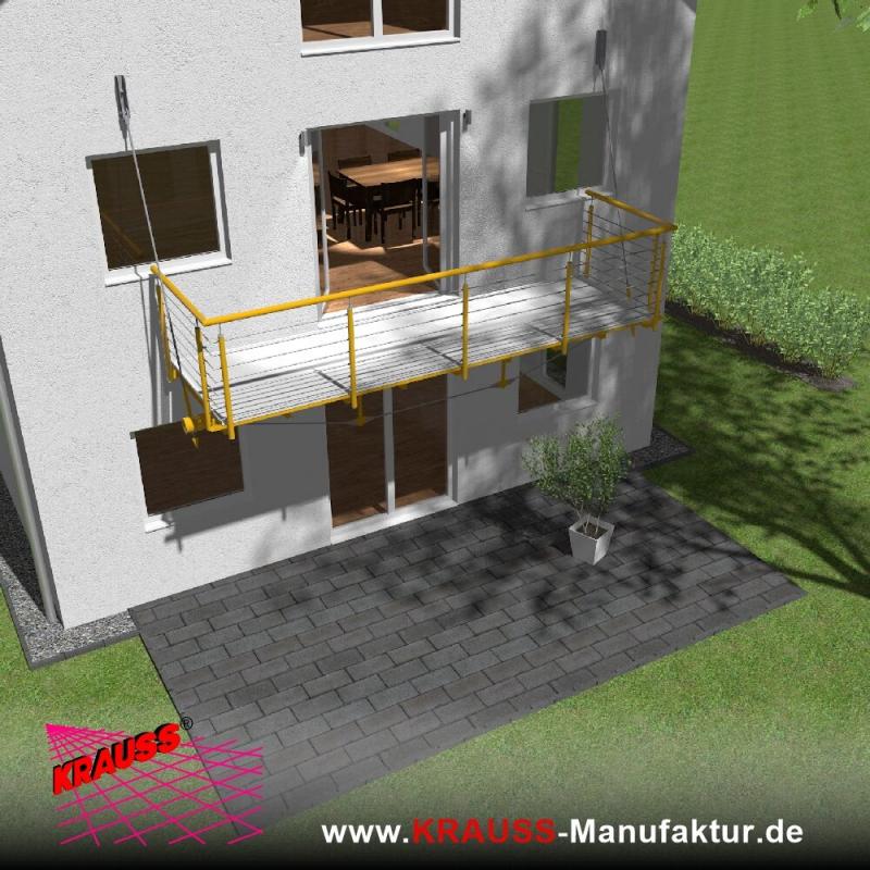 Hängebalkon mit Riffelblechboden, Reling-Geländer 