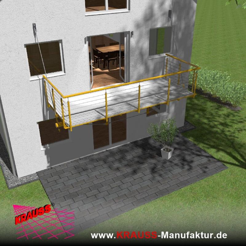 Hängebalkon mit Riffelblechboden, Reling-Geländer 