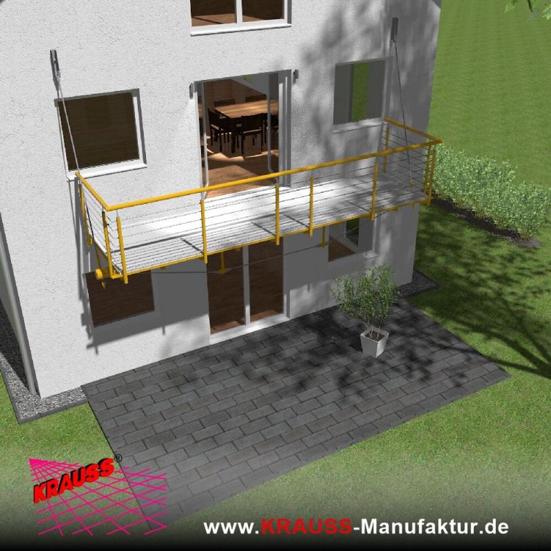 Hängebalkon mit Riffelblechboden, Reling-Geländer 